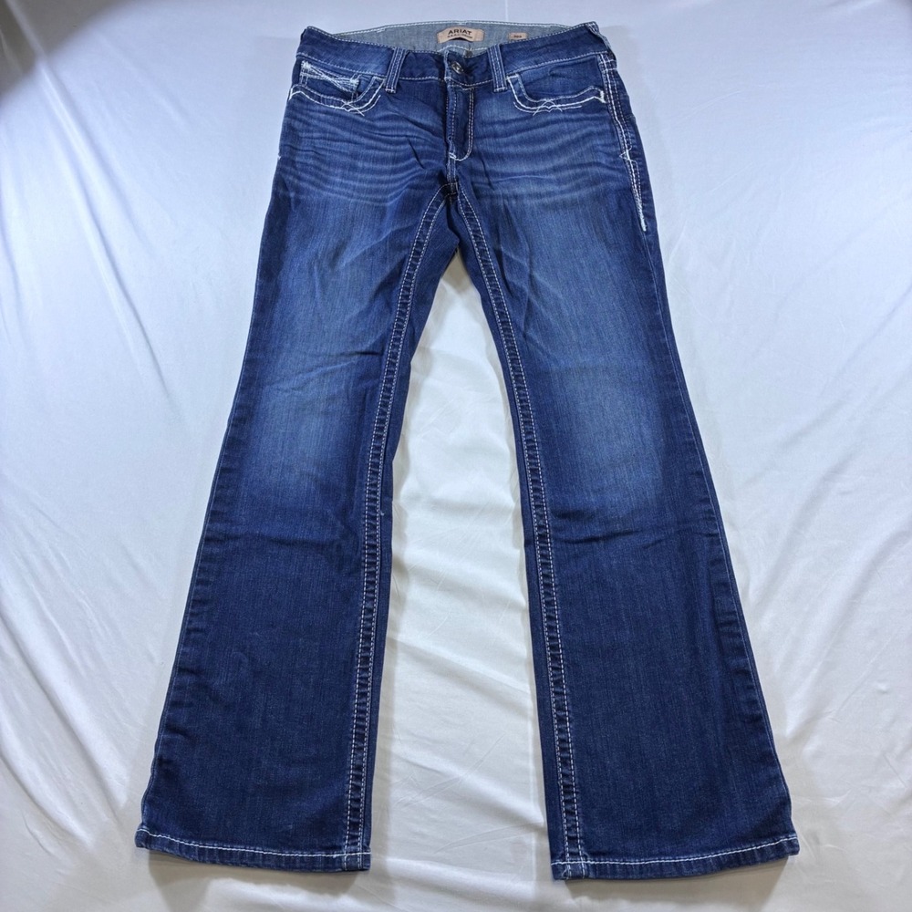 Ariat REAL Mid Rise Bootcut Jeans Women 30S Dark Wash Western Embroidered Pocket